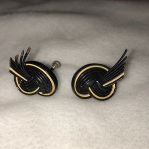 Vtg screwback Black cream earrings Rock a Billy